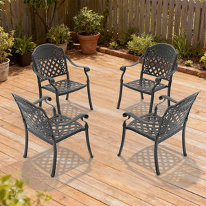 English Elm Cast Aluminum Outdoor Dining Chairs Set of 4 Sculpted Relief Frame Stackable Patio W1710S00505