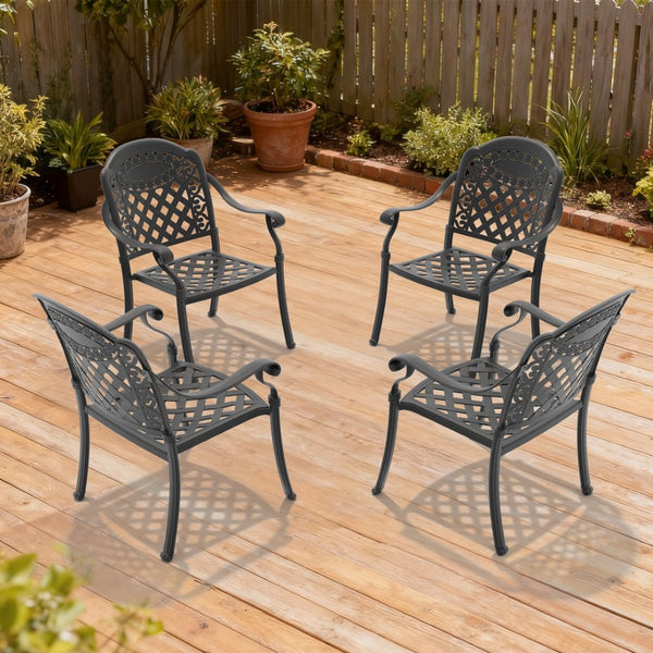 English Elm Cast Aluminum Outdoor Dining Chairs Set of 4 Sculpted Relief Frame Stackable Patio W1710S00505