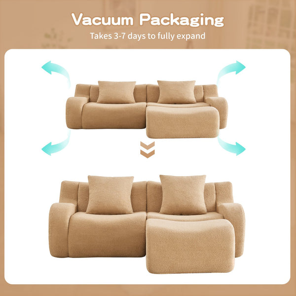 English Elm L-Shaped Teddy Fabric 2-Seat Sofa - No Assembly, Ergonomic Design, High-Density Comfort For Any Space W714S01429