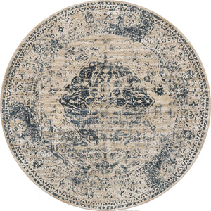 Unique Loom Chateau Hoover Machine Made Border Rug Dark Blue, Beige/Cream/Gray 6' 1" x 6' 1"