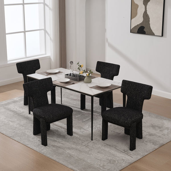 English Elm 22.05" Modern Upholstered Chenille Dining Chair Set of 4 with Rubberwood Legs, Curved Armless Comfort Black+Grey W3189S00002