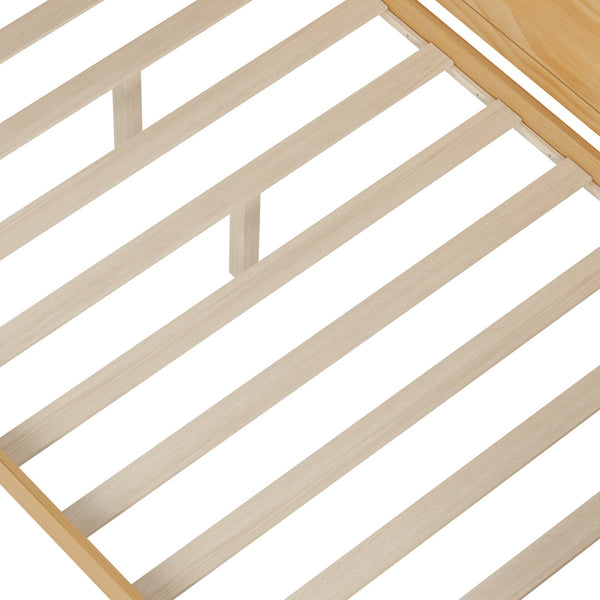 English Elm Wooden Full Size Daybed with Trundle and Built-In Desk, Side Storage Shelves for Space-Saving Rooms Natural 70 L x 18.6 W x 5.5 H N733S242277M