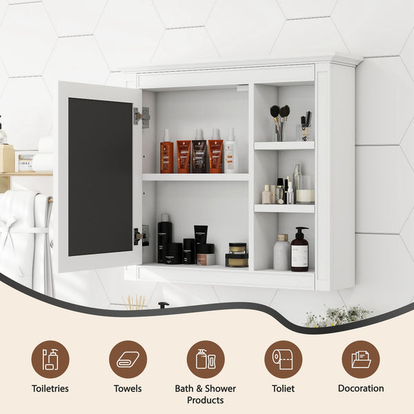 English Elm 30'' Modern Medicine Cabinet Wall Mirror with Hidden Storage and Adjustable Open Shelves for Bath White WF318452AAK