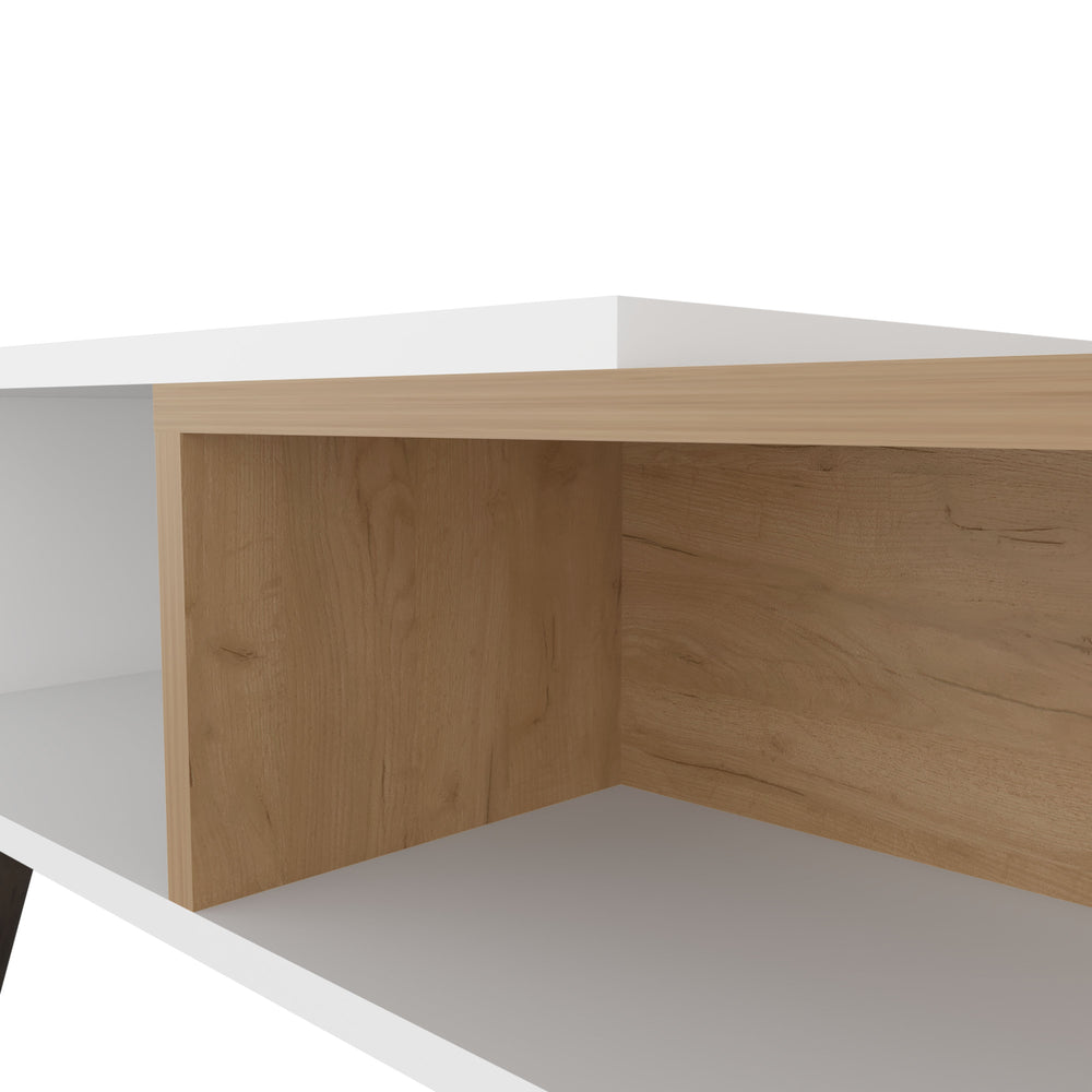 English Elm Vowinckel White & Light Pine Coffee Table with Open Shelves, Engineered Wood, Stylish Storage B092P269944