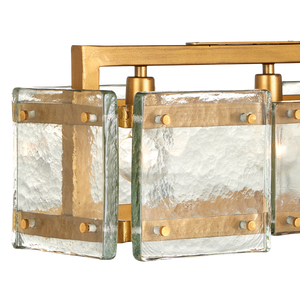 Countervail Rectangular Chandelier - Unique Handcrafted Cast Glass & Antique Brass Design, 6 Lights