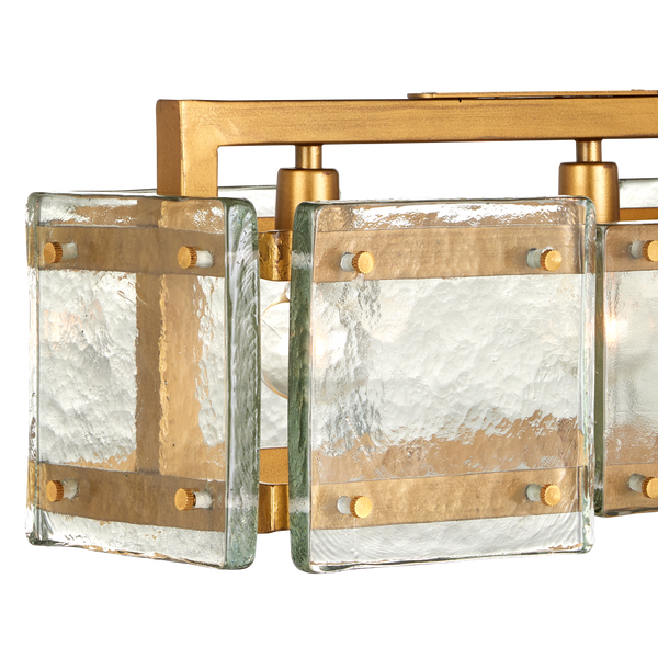 Countervail Rectangular Chandelier - Unique Handcrafted Cast Glass & Antique Brass Design, 6 Lights