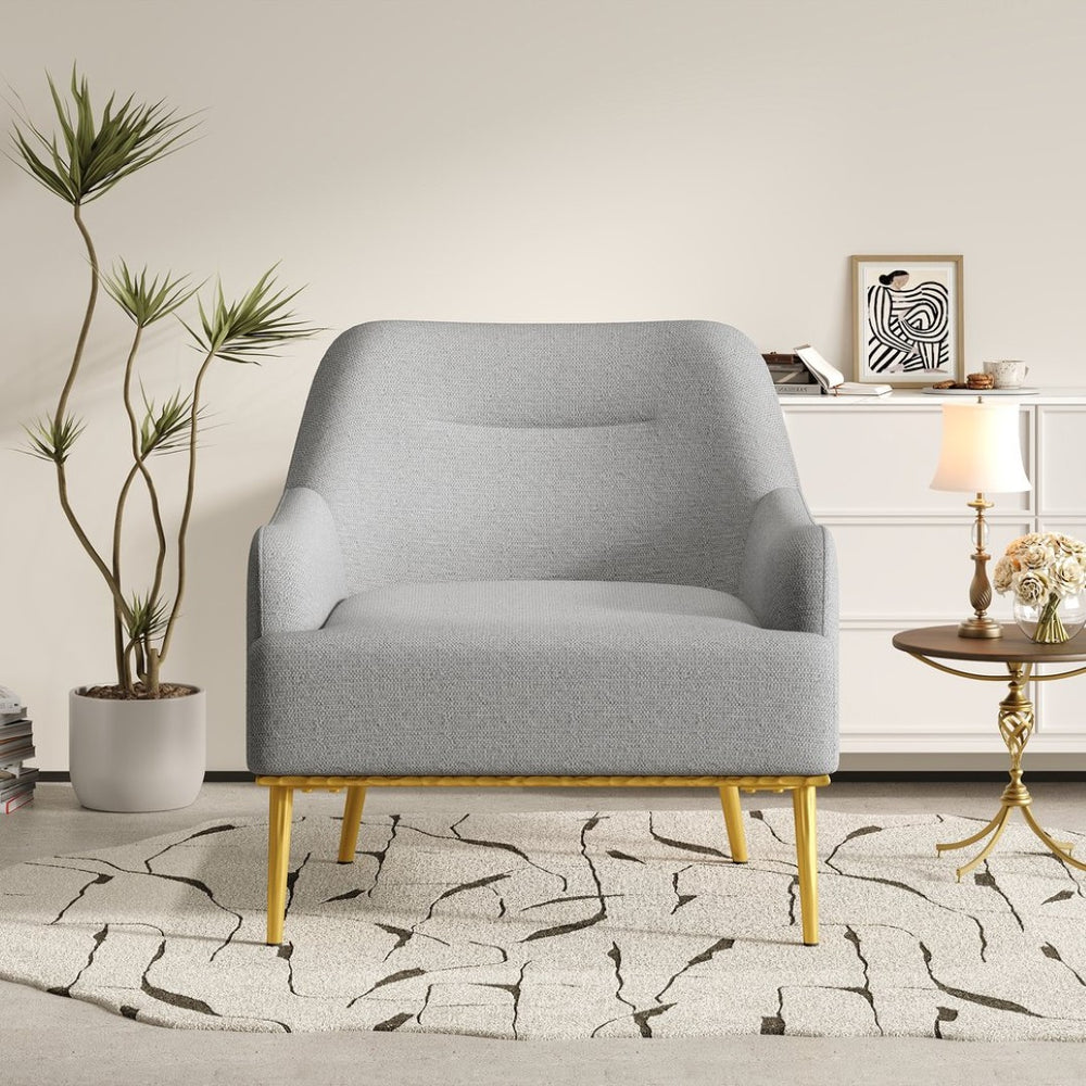 English Elm Modern Chenille Armchair with Curved Back Gold Legs Plush Accent Seat for Any Room Grey N763P360684E