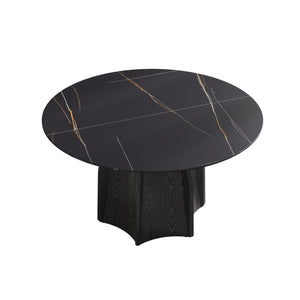 English Elm 53" Round Marble Dining Table For 6, Elegant Sintered Stone Top With Solid Oak Base, Stylish & Durable W1535S00377