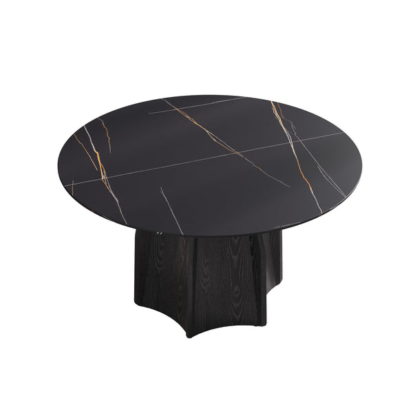 English Elm 53" Round Marble Dining Table For 6, Elegant Sintered Stone Top With Solid Oak Base, Stylish & Durable W1535S00377