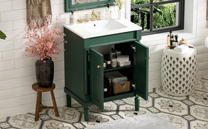 English Elm 24'' Modern Bathroom Vanity with Ceramic Basin, Solid Wood Frame, Soft-Close Doors, Ample Storage Green N710P190503F