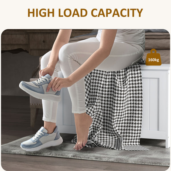 English Elm HOMCOM 29.9" Storage Chest Bench with Safety Hinges, 264lb Seat Capacity, White MDF Organizer W2225P173959