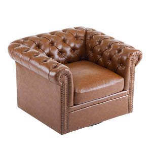 English Elm Christopher Knight Home® - Chesterfield Swivel Club Chair with Deep Button Tufting, Nailhead Trim, 360° Metal Swivel Comfort Cognac 39.25 L x 33.85 W x 27.85 H N776P195601C