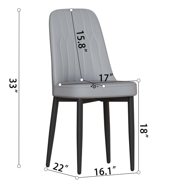 English Elm 55 Modern 4-Person MDF Dining Table Set with Sturdy Black Metal Legs and Padded PU Chairs for Families Grey+White W2189S00733