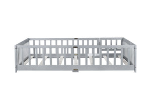 English Elm Full Size Floor Bed With Safety Guardrails & Door - Eco-Friendly Rubberwood, Easy Assembly, Grey W504P286378