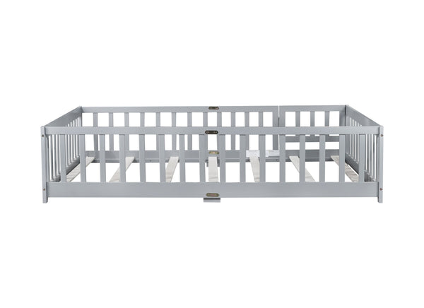 English Elm Full Size Floor Bed With Safety Guardrails & Door - Eco-Friendly Rubberwood, Easy Assembly, Grey W504P286378