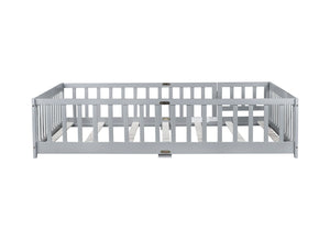 English Elm Full Size Rubberwood Floor Bed with Safety Guardrails and Latching Door for Toddlers Grey W504P429296
