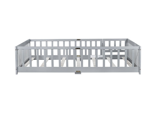 English Elm Full Size Rubberwood Floor Bed with Safety Guardrails and Latching Door for Toddlers Grey W504P429296