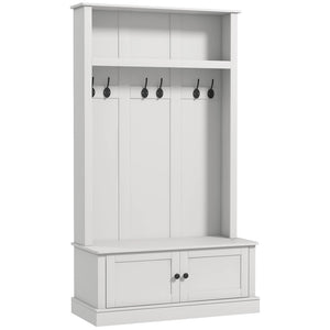 English Elm White Entryway Hall Tree with Cabinet Hooks Bench and Shelf for Mudroom Storage T3971S00061