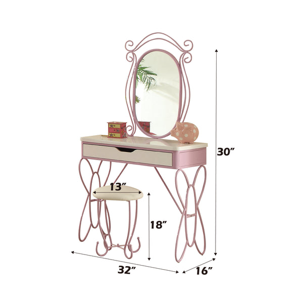English Elm Priya Elegant Butterfly Vanity Set White & Purple – Oval PU-Wrap Mirror, High-Gloss MDF Table, Padded Stool, Metal Frame Durable Finish B2726P262770