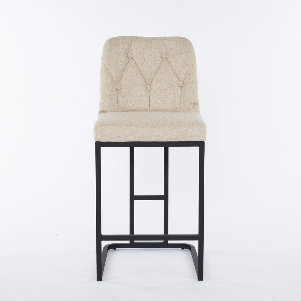 English Elm Set Of 2 Modern Upholstered Counter-Height Bar Stools With Button-Tufted Backrest - Beige Elegance W1901P225271-GIGA