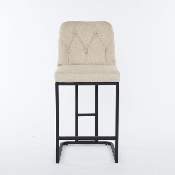 English Elm Set Of 2 Modern Upholstered Counter-Height Bar Stools With Button-Tufted Backrest - Beige Elegance W1901P225271-GIGA