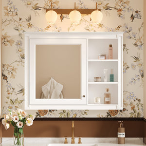 English Elm 36'' Modern Medicine Cabinet Wall Mounted Mirror with Adjustable Shelf, MDF Durable Storage, White N710P322791K