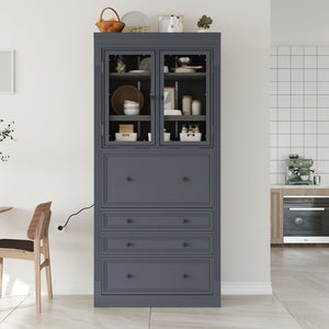 English Elm Topmax Shaker Pantry Cabinet with Drawers Power Outlet and Glass Doors SP000094AAE