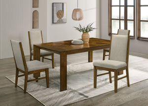 English Elm 5pc Dining Set with 70.9"W Rectangular Wood Table and Tufted Upholstered Neutral Chairs, Handcrafted Look B2741S00516