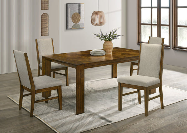 English Elm 5pc Dining Set with 70.9"W Rectangular Wood Table and Tufted Upholstered Neutral Chairs, Handcrafted Look B2741S00516