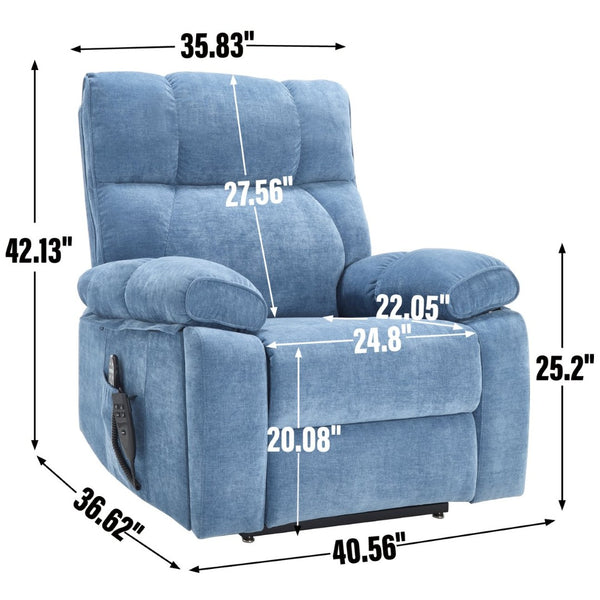 English Elm Beige Chenille Power Lift Recliner Dual Motor Massage Heat 350 Lb Capacity Blue W1803P264051