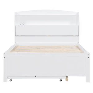 English Elm Full Size Wooden Led Platform Bed With Trundle, Storage Headboard, Usb Ports, And Drawers In White N820S10009K