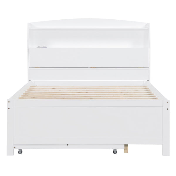 English Elm Full Size Wooden Led Platform Bed With Trundle, Storage Headboard, Usb Ports, And Drawers In White N820S10009K