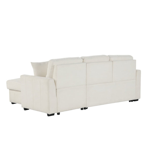 English Elm U_style Modular Sectional Sleeper Sofa with Storage Chaise and Cup Holders for Living Room Beige WY000467AAA