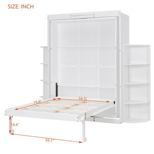 English Elm Rotating Murphy Wall Bed with Convertible Desk Dual Side Shelves Full Size Mdf Cabinet White LP000961AAK