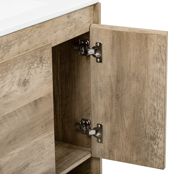English Elm 30" Modern Wood Bathroom Vanity with Ceramic Sink, Soft-Close Door, Drawer Dividers & Open Shelf N710P247136P