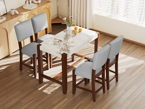 English Elm 5-Piece Counter Height Dining Set with Faux Marble Top and Upholstered Seats, Mid-Century Pub Charm White+gray N752S000086E