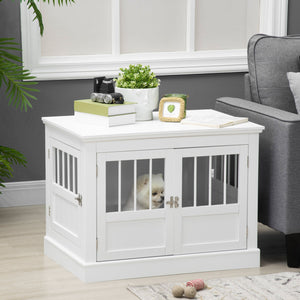 English Elm Pawhut Wooden Dog Crate End Table with Triple Doors for Small Breeds Indoor Use W2225P229092