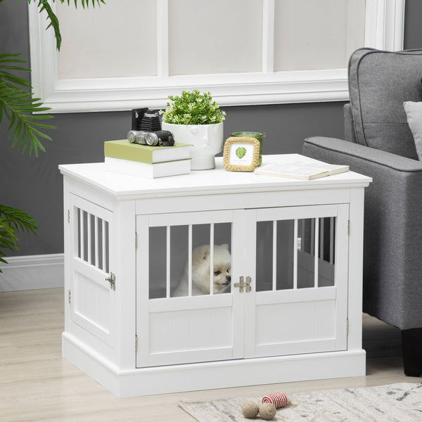 English Elm Pawhut Wooden Dog Crate End Table with Triple Doors for Small Breeds Indoor Use W2225P229092