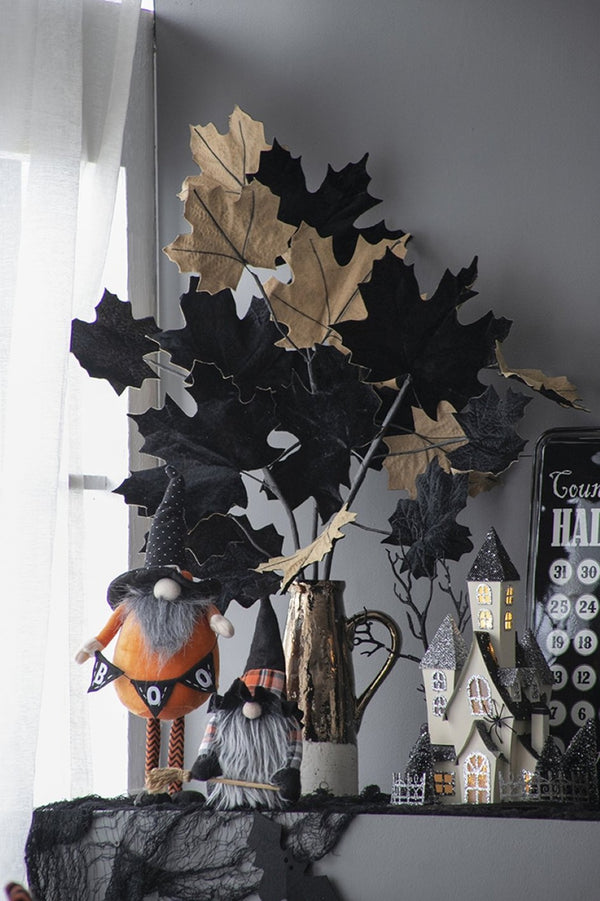 English Elm Set Of 2 Handcrafted Halloween Gnomes - Vibrant Orange & Black With "B-O-O" Banner For Decor W2078P237634-GIGA