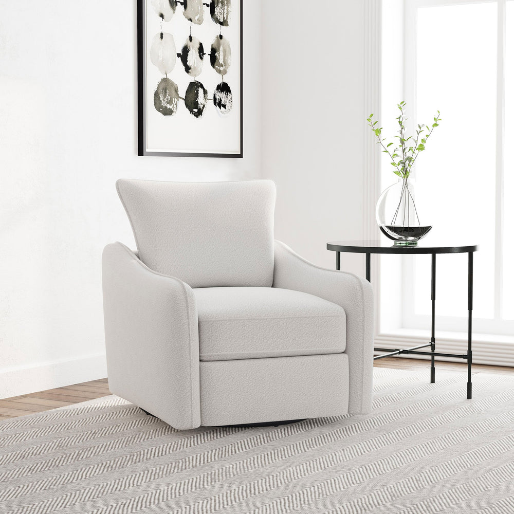 English Elm Nikko Upholstered Swivel Glider Chair in Vanilla — Cozy Farmhouse Comfort, Smooth 360° Motion, Plush Seating B062P353405