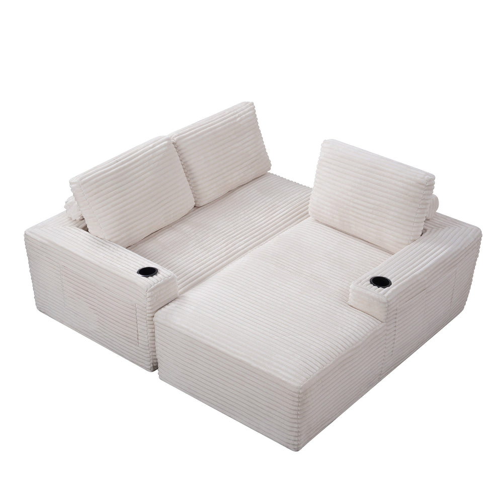 English Elm 104 Inch Corduroy Modular Sectional Sofa Deep Sink Comfort for Living Room Lounge W5515S00026