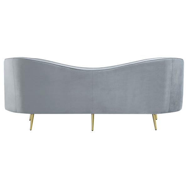 English Elm Reigha Grey Velvet Sofa with Gold Legs — Mid-Century Glam Channel Tufted Bench Seat, 84" Wide B062P351442