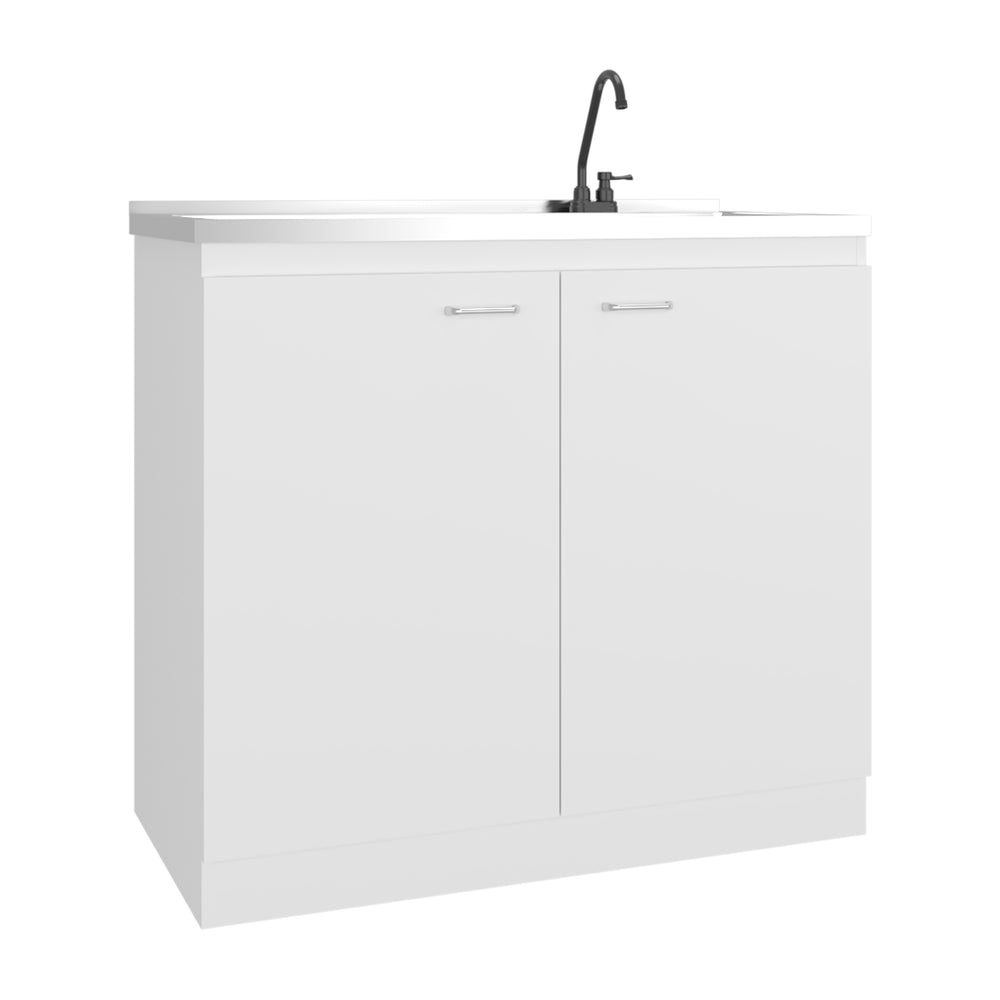 English Elm Zurich Freestanding Stainless Steel Utility Sink with Black Storage Cabinet for Garage B200S00460