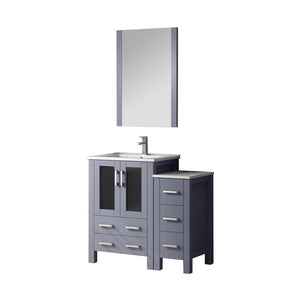 English Elm Dark Grey Bath Vanity Set With Mirror, Faucet, Side Cabinet & White Ceramic Top For Space-Saving Style B2731S01361