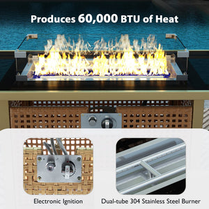 English Elm K&K 8-Piece Patio Conversation Set with 43" 60,000 BTU Propane Fire Pit, UV Wicker & Thick Cushions Beige,Orange N707S000012Z