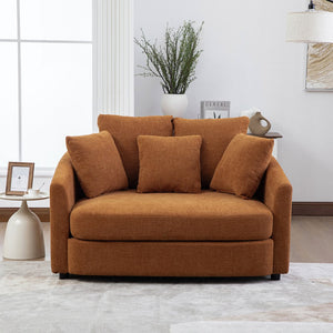 English Elm 56.3'' Oversized Barrel Lounger Chenille Cuddle Chair with Pocket Spring Deep Seat Orange W3118S00036