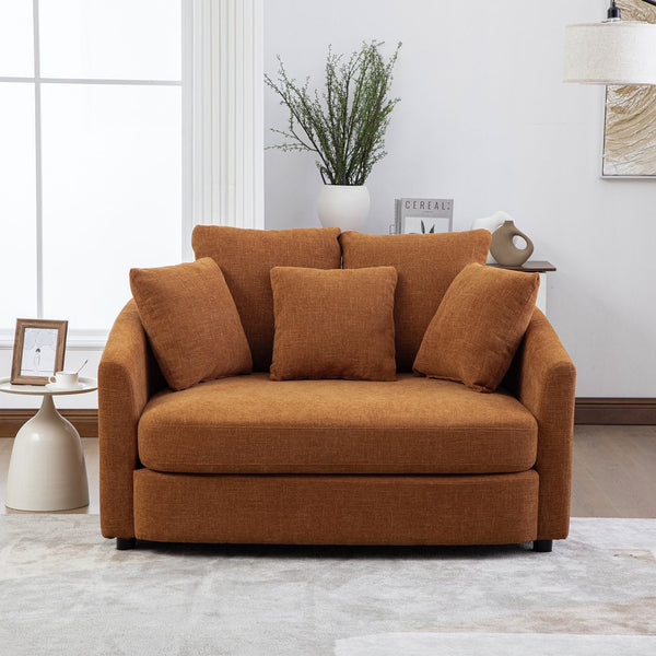 English Elm 56.3'' Oversized Barrel Lounger Chenille Cuddle Chair with Pocket Spring Deep Seat Orange W3118S00036
