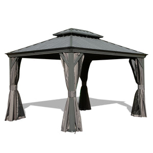 English Elm 10' X 12' Hardtop Gazebo - Upgraded Metal Canopy With Drainage, Dual-Layer Roof & Insect Netting! W1859S00135