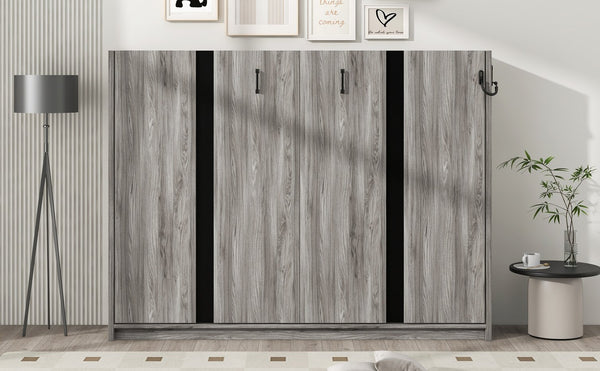 English Elm Full Full Size Murphy Bed Cabinet Gray — Space-Saving Fold-Down Full Bed with 800lb Capacity, Sleek Design N709P002048D