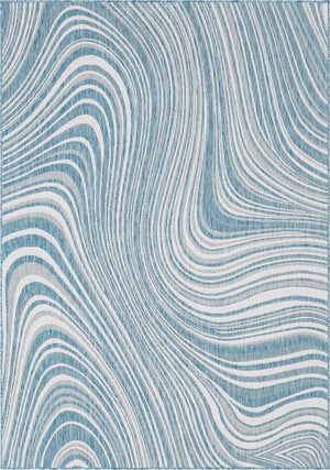 Unique Loom Outdoor Modern Pool Machine Made Abstract Rug Light Aqua, Blue/Ivory 7' 1" x 10' 0"